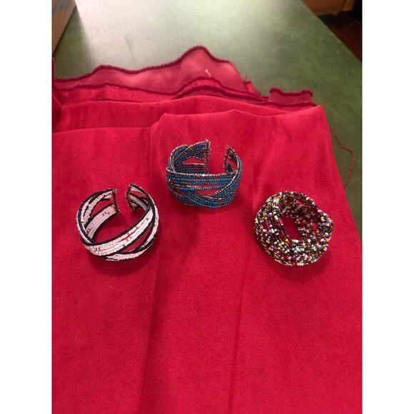 Set of 3 Seed Beaded Coil Wrap Bracelets: White, Teal, Multicolor Boho Gypsy - Picture 2 of 12